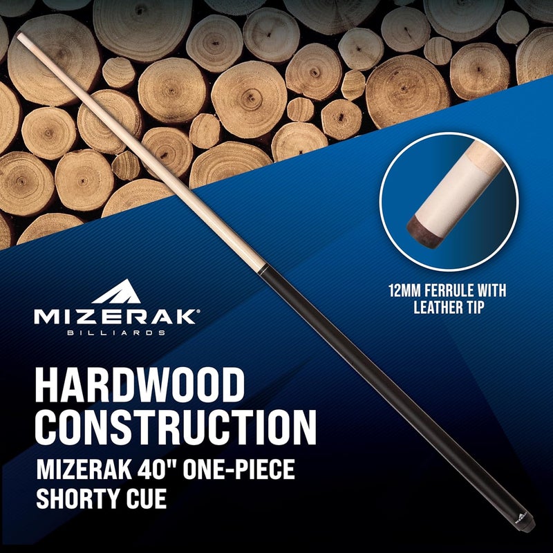 Mizerak 40″ Shorty Pool Cue – One-Piece Hardwood Stick – 12mm Leather Tip – Best for Kids, Tight Spaces, or Precision Shots - Image 4